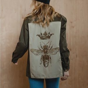 Olive Green Bee Embellished Jacket